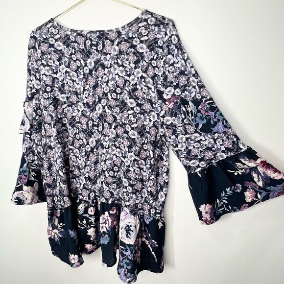 NWT Cupio Tiered Floral Mix Print Top 3/4 Sleeve Large - Picture 8 of 11
